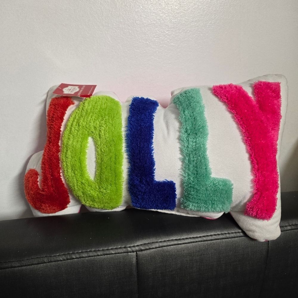 New Holiday Time Embroidered "Jolly" Decorative Christmas Pillow, 17" x 10"